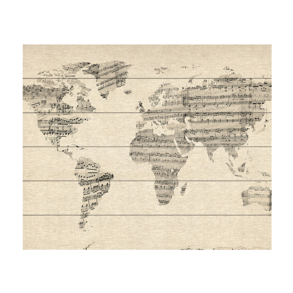 Wooden Slat Art 18 x 22 Inches Titled Old Sheet Music World Map Ready to Hang Picture Image 2