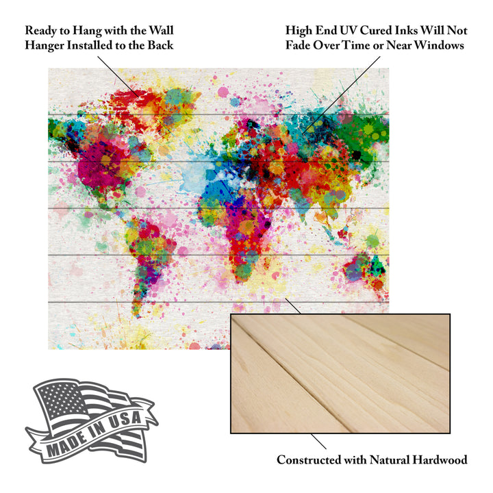 Wooden Slat Art 18 x 22 Inches Titled Paint Splashes World Map Ready to Hang Picture Image 5