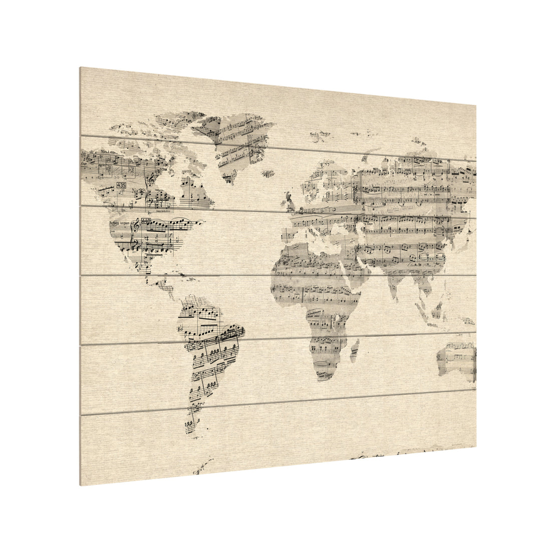 Wooden Slat Art 18 x 22 Inches Titled Old Sheet Music World Map Ready to Hang Picture Image 3