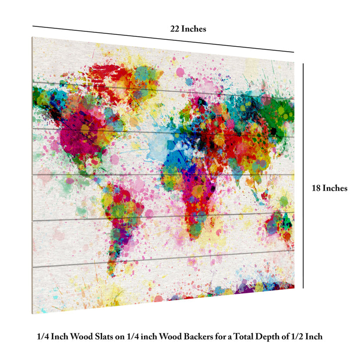 Wooden Slat Art 18 x 22 Inches Titled Paint Splashes World Map Ready to Hang Picture Image 6