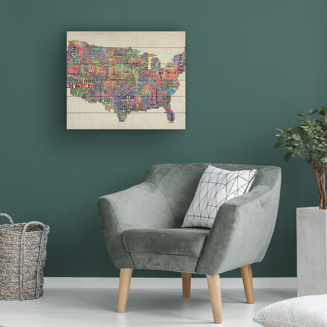 Wooden Slat Art 18 x 22 Inches Titled US Cities Text Map VI Ready to Hang Picture Image 1