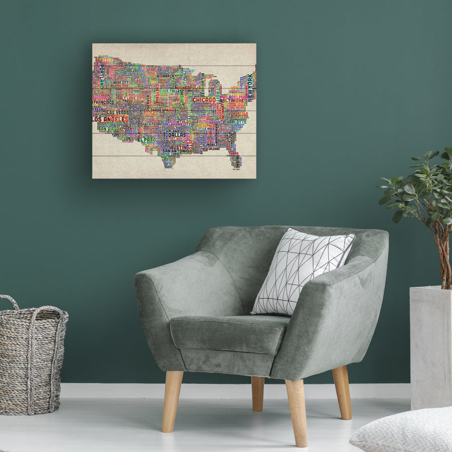 Wooden Slat Art 18 x 22 Inches Titled US Cities Text Map VI Ready to Hang  Picture Image 1