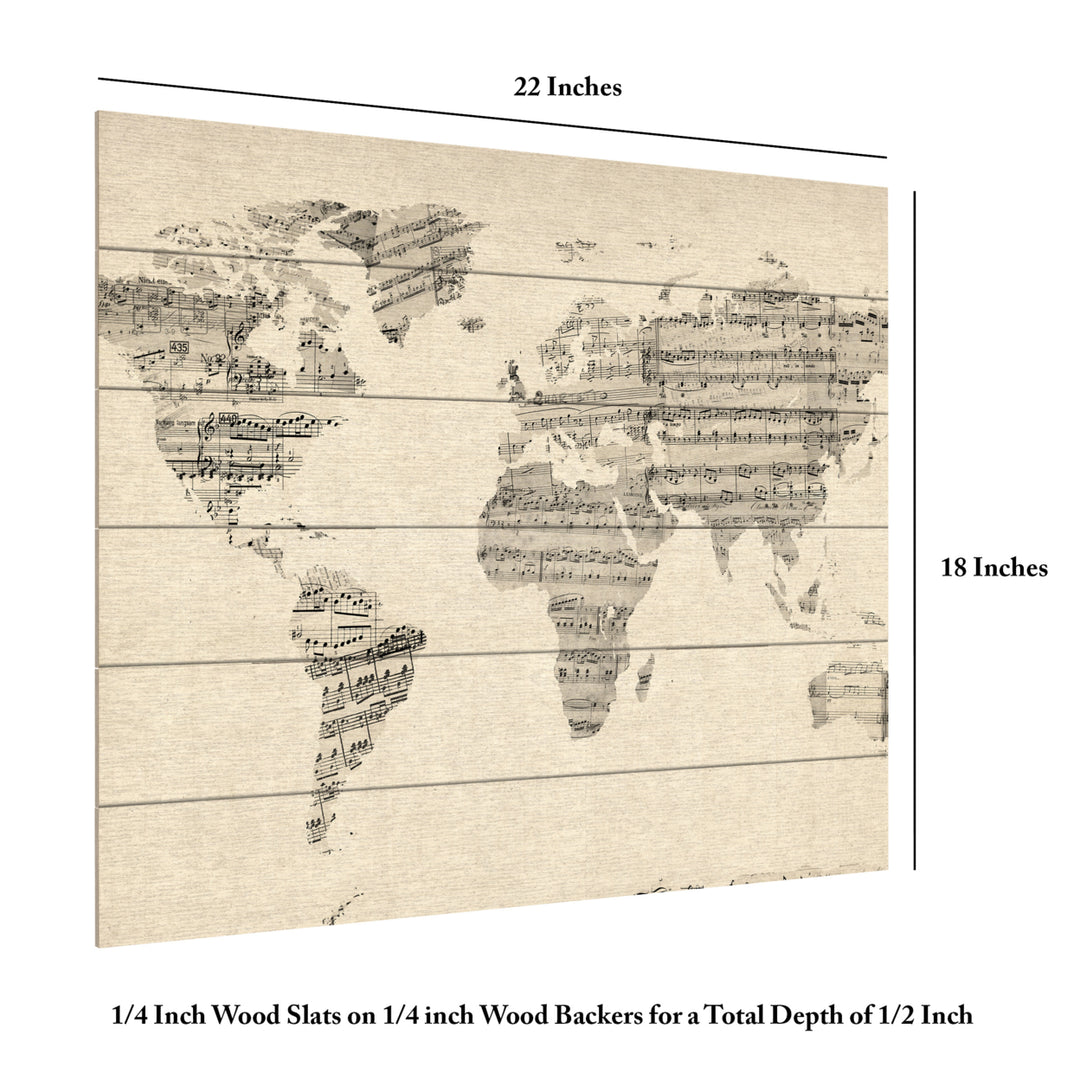 Wooden Slat Art 18 x 22 Inches Titled Old Sheet Music World Map Ready to Hang Picture Image 6