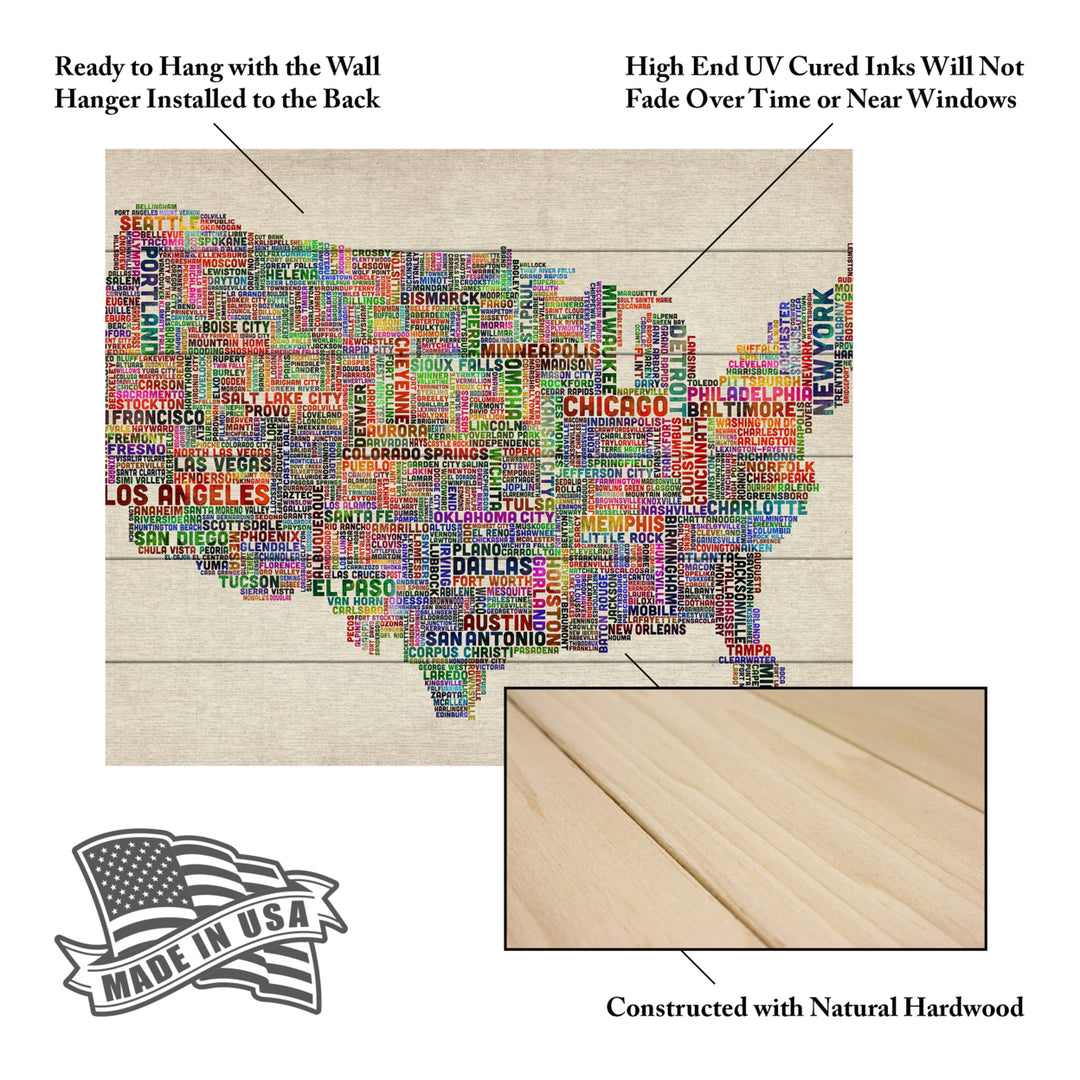 Wooden Slat Art 18 x 22 Inches Titled US Cities Text Map VI Ready to Hang Picture Image 5