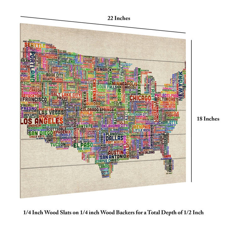 Wooden Slat Art 18 x 22 Inches Titled US Cities Text Map VI Ready to Hang Picture Image 6