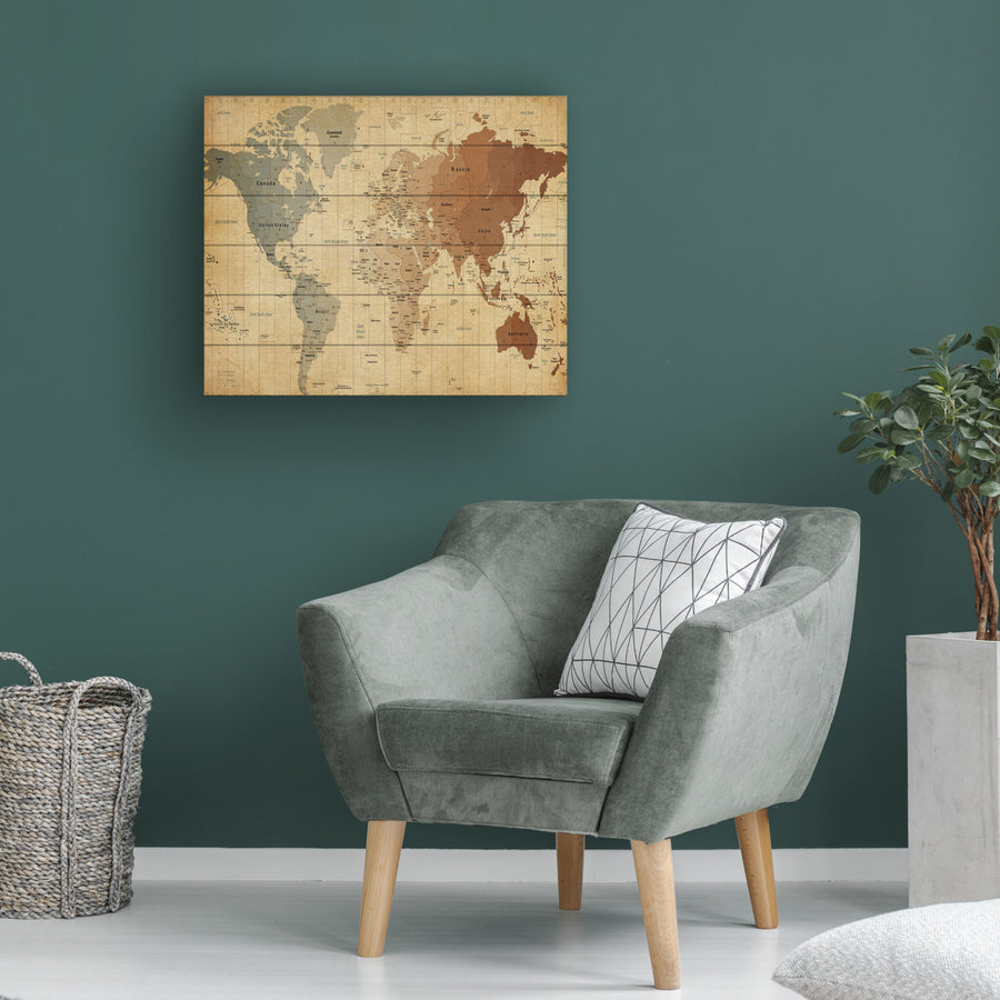 Wooden Slat Art 18 x 22 Inches Titled Time Zones Map of the World Ready to Hang  Picture Image 1