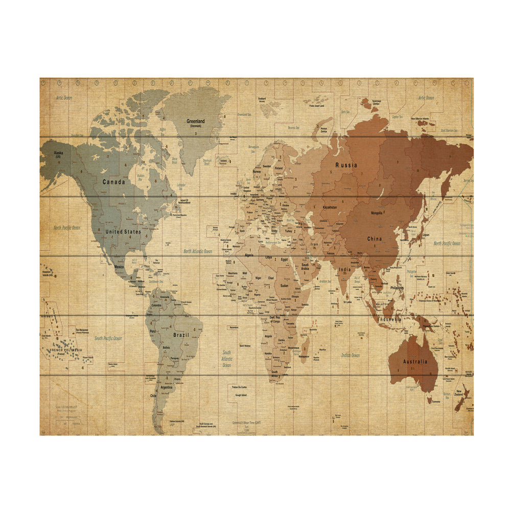 Wooden Slat Art 18 x 22 Inches Titled Time Zones Map of the World Ready to Hang Picture Image 2