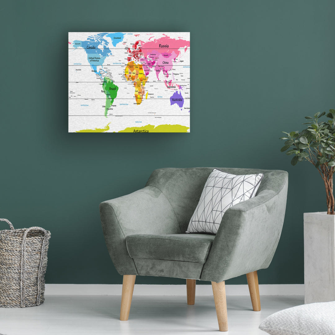 Wooden Slat Art 18 x 22 Inches Titled World Map for Kids II Ready to Hang Picture Image 1