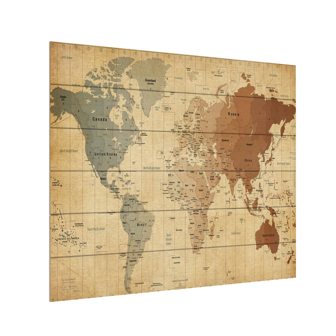 Wooden Slat Art 18 x 22 Inches Titled Time Zones Map of the World Ready to Hang Picture Image 3