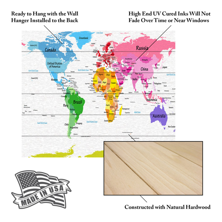 Wooden Slat Art 18 x 22 Inches Titled World Map for Kids II Ready to Hang Picture Image 5