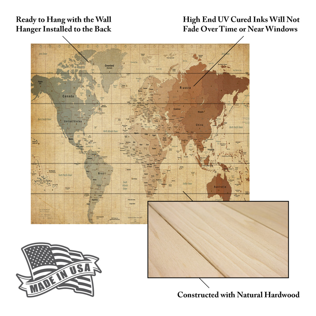 Wooden Slat Art 18 x 22 Inches Titled Time Zones Map of the World Ready to Hang Picture Image 5