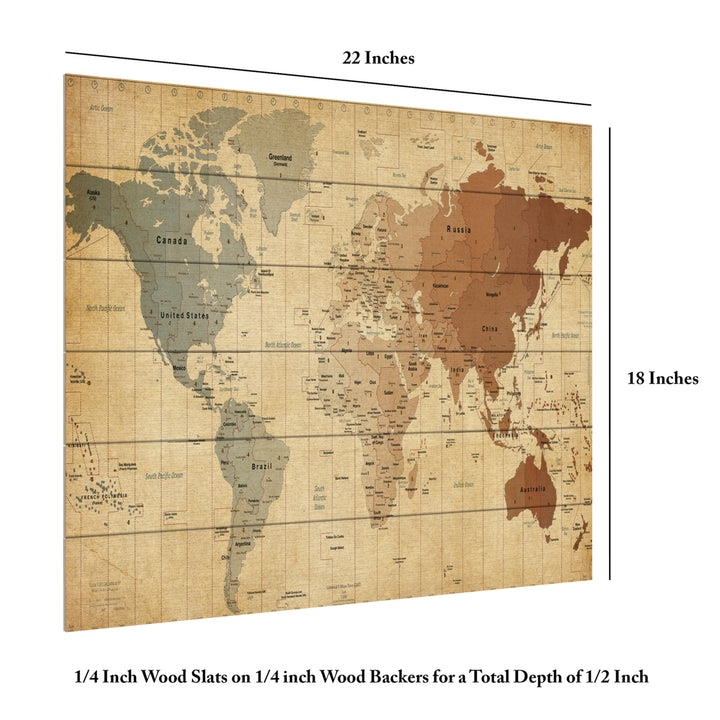 Wooden Slat Art 18 x 22 Inches Titled Time Zones Map of the World Ready to Hang Picture Image 6