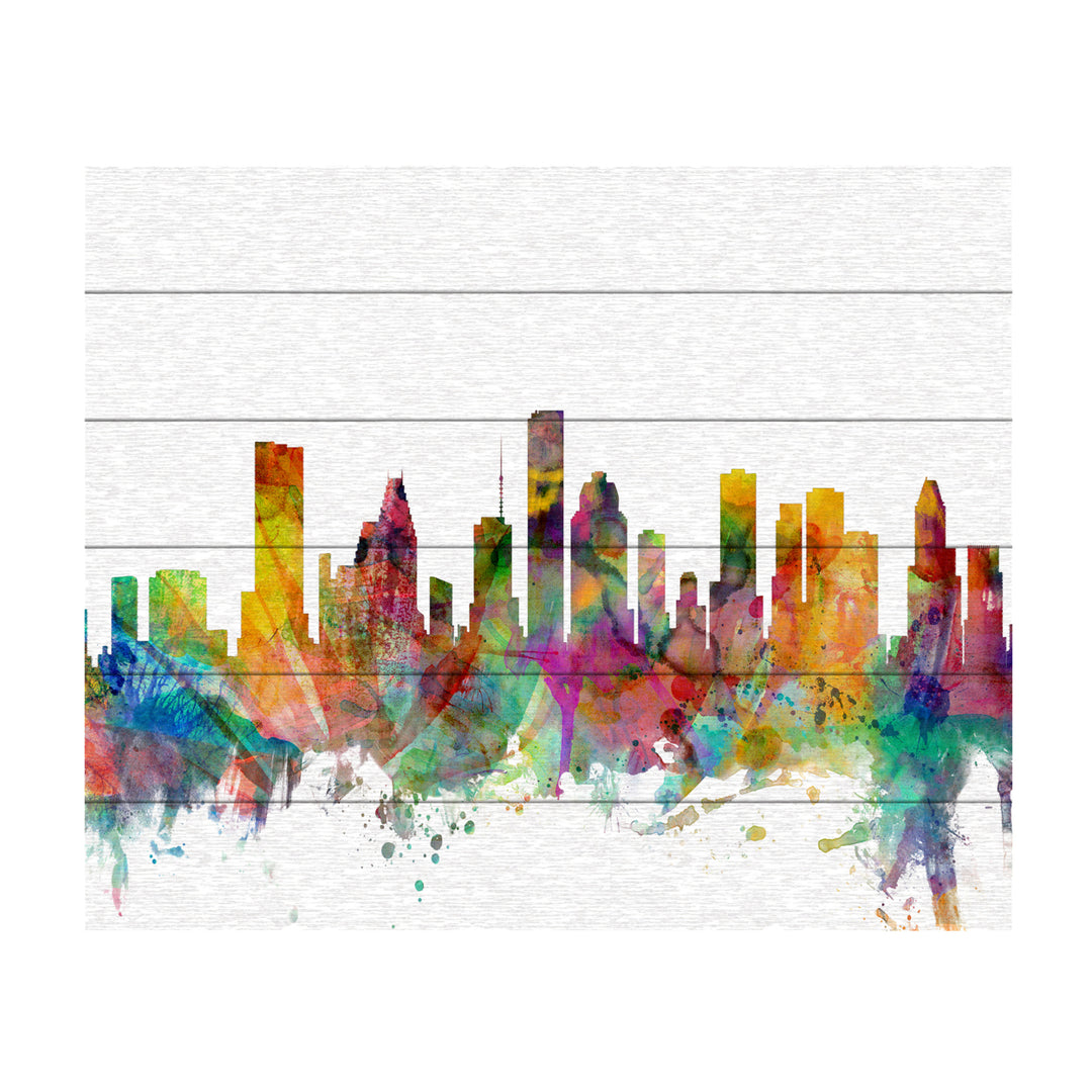 Wooden Slat Art 18 x 22 Inches Titled Houston Texas Skyline Ready to Hang Picture Image 2