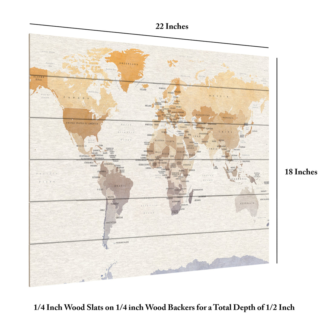 Wooden Slat Art 18 x 22 Inches Titled Watercolour Political Map of the World Ready to Hang Picture Image 6