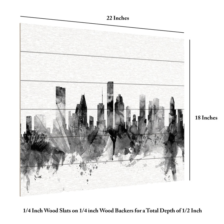 Wooden Slat Art 18 x 22 Inches Titled Houston Texas Skyline BandW Ready to Hang Picture Image 6