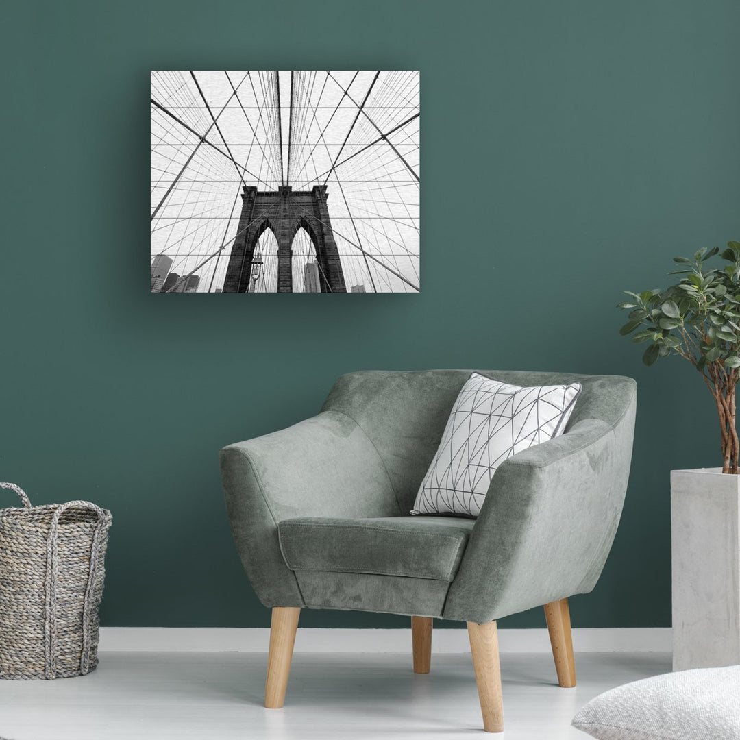 Wooden Slat Art 18 x 22 Inches Titled NYC Brooklyn Bridge Ready to Hang Picture Image 1