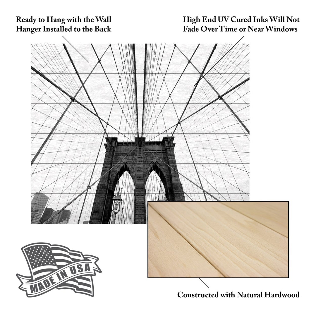 Wooden Slat Art 18 x 22 Inches Titled NYC Brooklyn Bridge Ready to Hang Picture Image 5