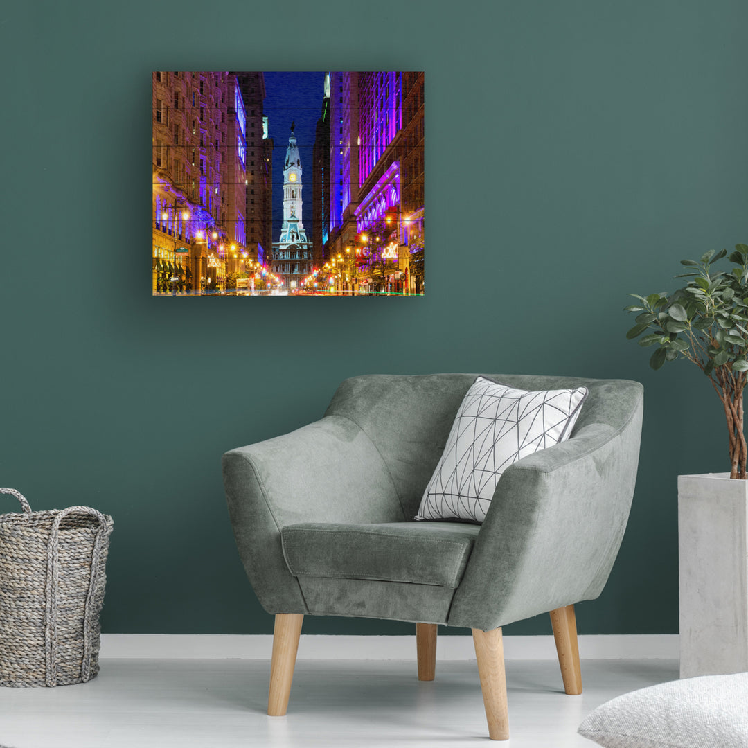 Wooden Slat Art 18 x 22 Inches Titled City Hall Philadelphia Ready to Hang Picture Image 1