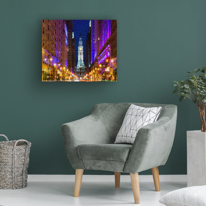 Wooden Slat Art 18 x 22 Inches Titled City Hall Philadelphia Ready to Hang Picture Image 1