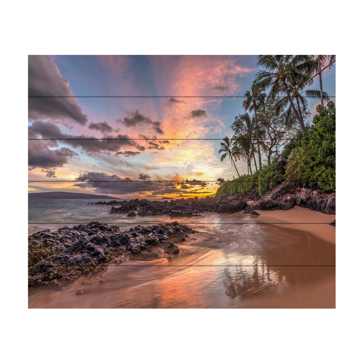 Wooden Slat Art 18 x 22 Inches Titled Hawaiian Sunset Wonder Ready to Hang Picture Image 2