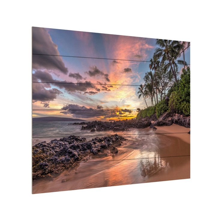 Wooden Slat Art 18 x 22 Inches Titled Hawaiian Sunset Wonder Ready to Hang Picture Image 3