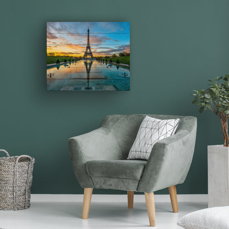 Wooden Slat Art 18 x 22 Inches Titled Sunrise in Paris Ready to Hang Picture Image 1