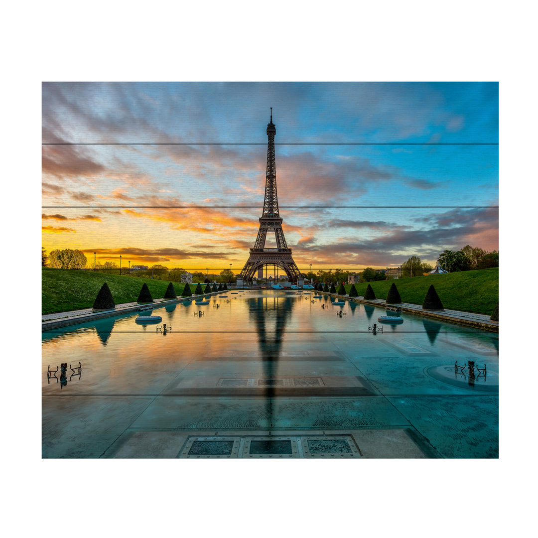 Wooden Slat Art 18 x 22 Inches Titled Sunrise in Paris Ready to Hang Picture Image 2