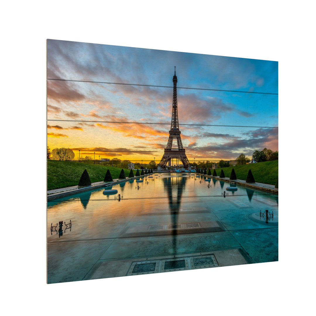 Wooden Slat Art 18 x 22 Inches Titled Sunrise in Paris Ready to Hang Picture Image 3