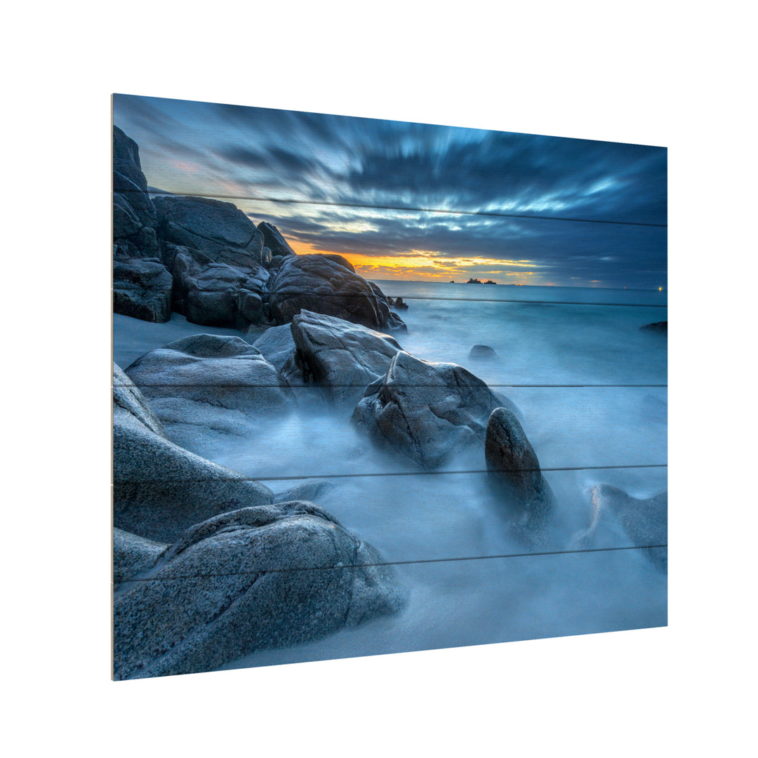 Wooden Slat Art 18 x 22 Inches Titled Blue Hour for a Blue Ocean Ready to Hang Picture Image 3