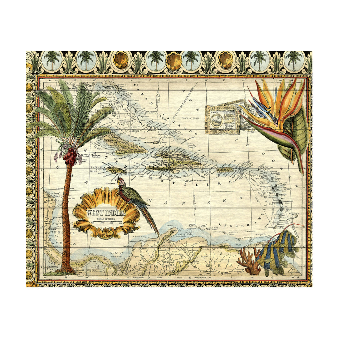 Wooden Slat Art 18 x 22 Inches Titled Tropical Map Of West Indies Ready to Hang  Picture Image 2