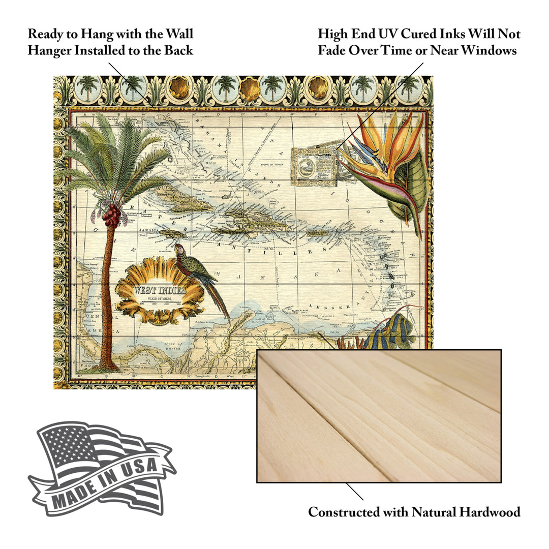 Wooden Slat Art 18 x 22 Inches Titled Tropical Map Of West Indies Ready to Hang  Picture Image 5
