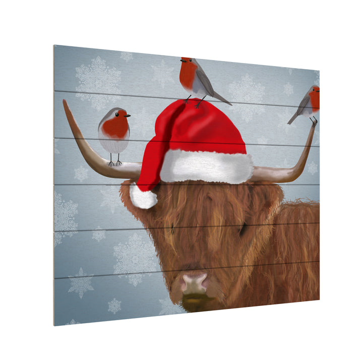 Wooden Slat Art 18 x 22 Inches Titled Highland Cow And Robins Ready to Hang  Picture Image 3