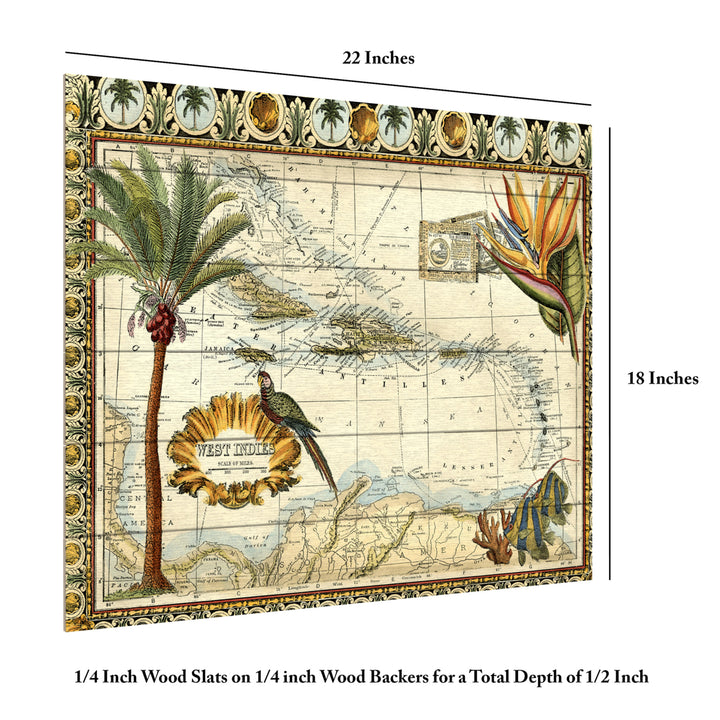Wooden Slat Art 18 x 22 Inches Titled Tropical Map Of West Indies Ready to Hang  Picture Image 6