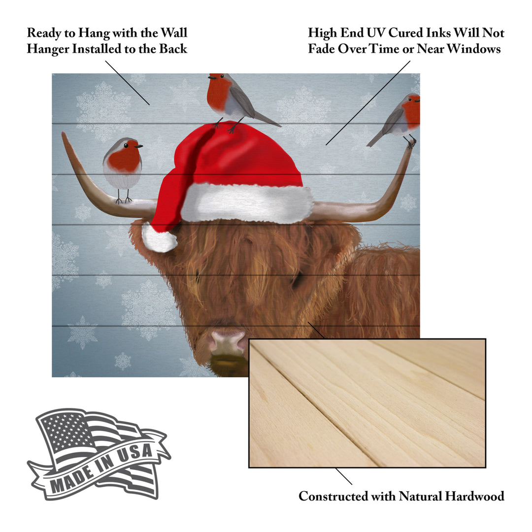 Wooden Slat Art 18 x 22 Inches Titled Highland Cow And Robins Ready to Hang  Picture Image 5