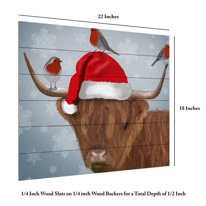 Wooden Slat Art 18 x 22 Inches Titled Highland Cow And Robins Ready to Hang  Picture Image 6