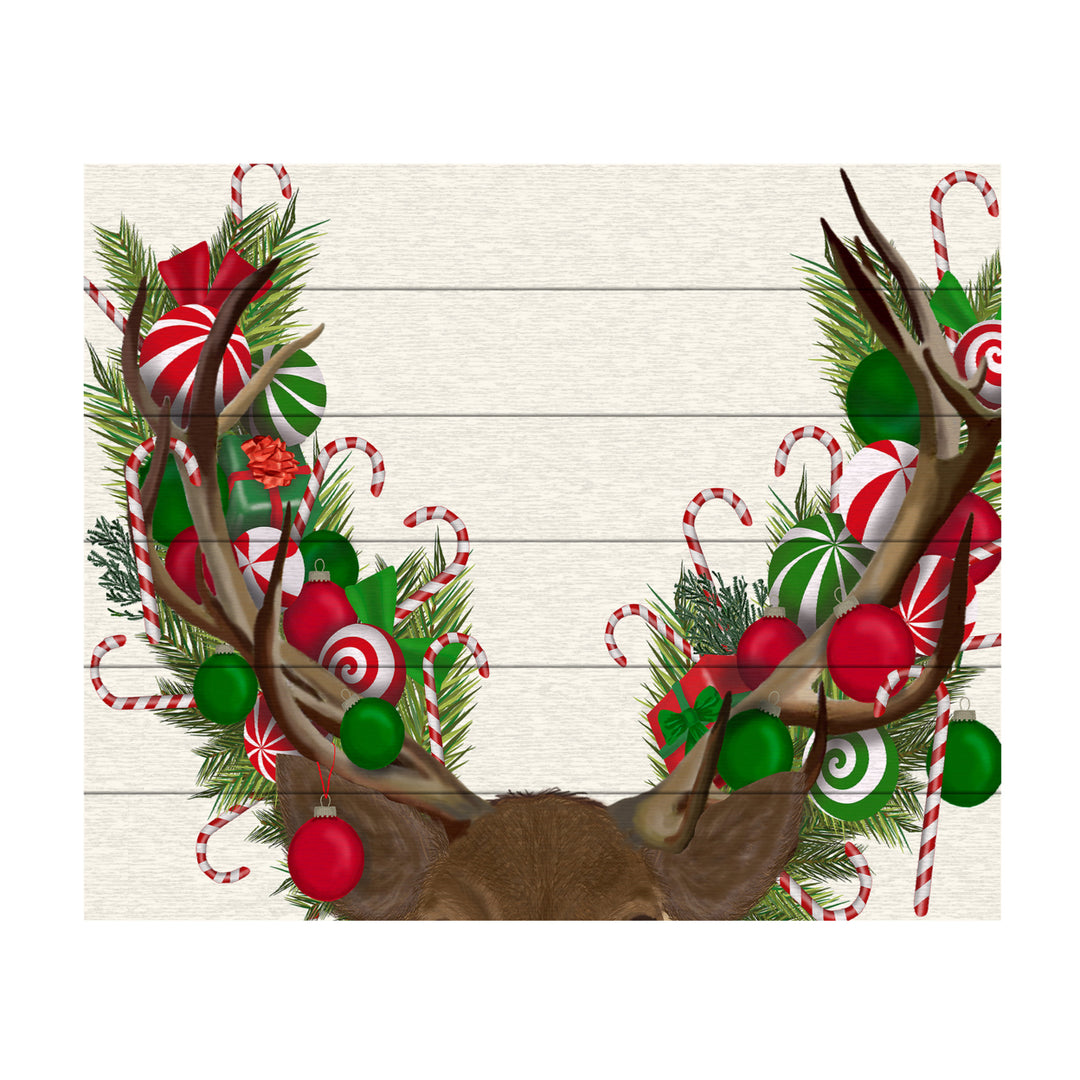 Wooden Slat Art 18 x 22 Inches Titled Deer, Candy Cane Wreath Ready to Hang  Picture Image 2