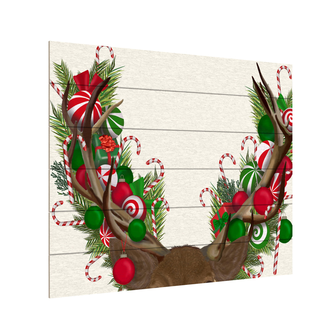 Wooden Slat Art 18 x 22 Inches Titled Deer, Candy Cane Wreath Ready to Hang  Picture Image 3