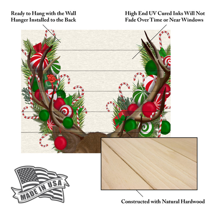 Wooden Slat Art 18 x 22 Inches Titled Deer, Candy Cane Wreath Ready to Hang  Picture Image 5