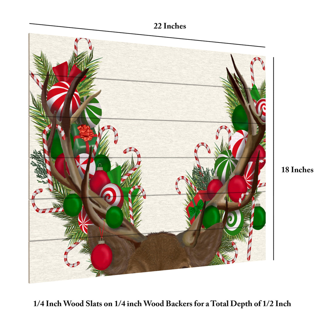 Wooden Slat Art 18 x 22 Inches Titled Deer, Candy Cane Wreath Ready to Hang  Picture Image 6