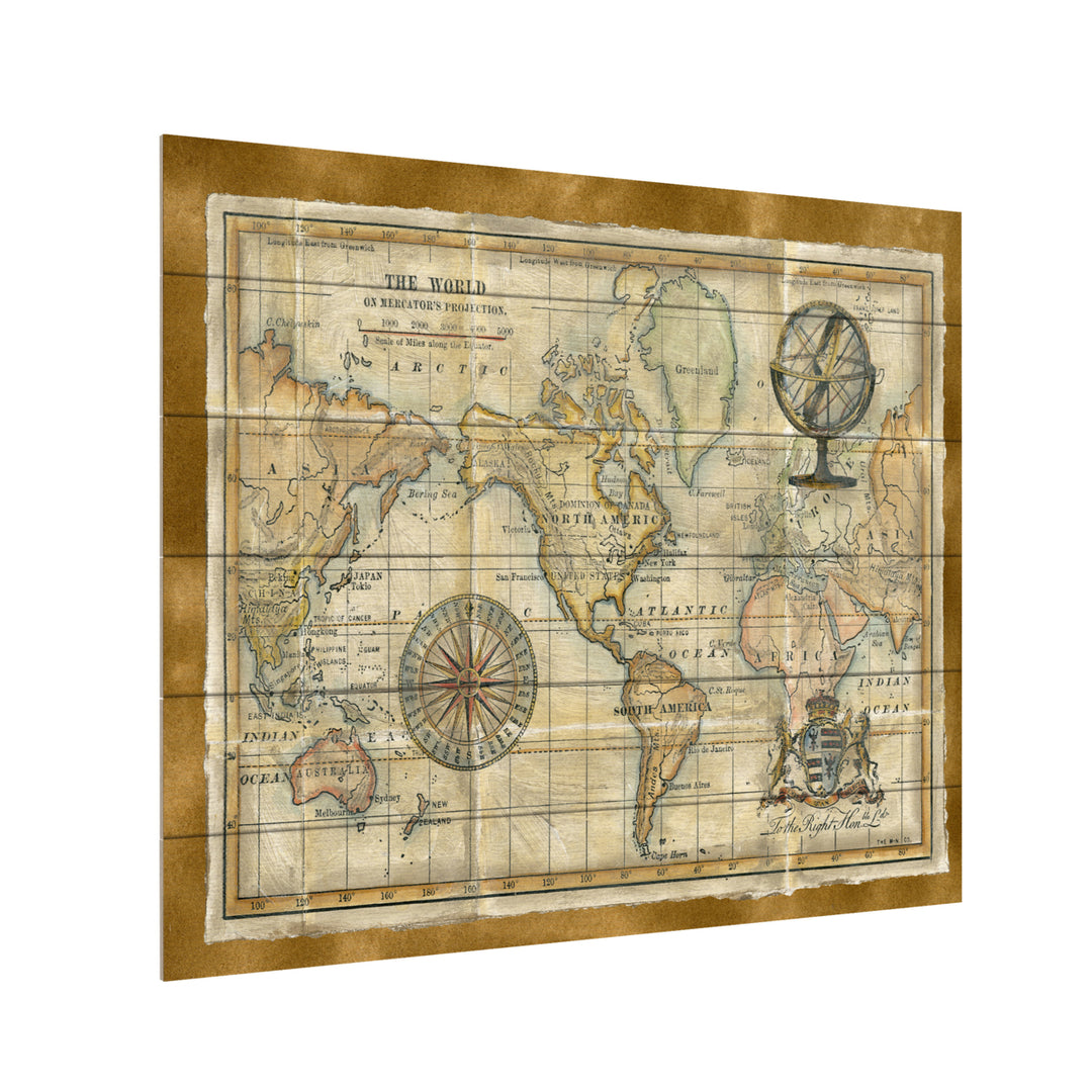 Wooden Slat Art 18 x 22 Inches Titled Antique World Map Framed Ready to Hang Picture Image 3