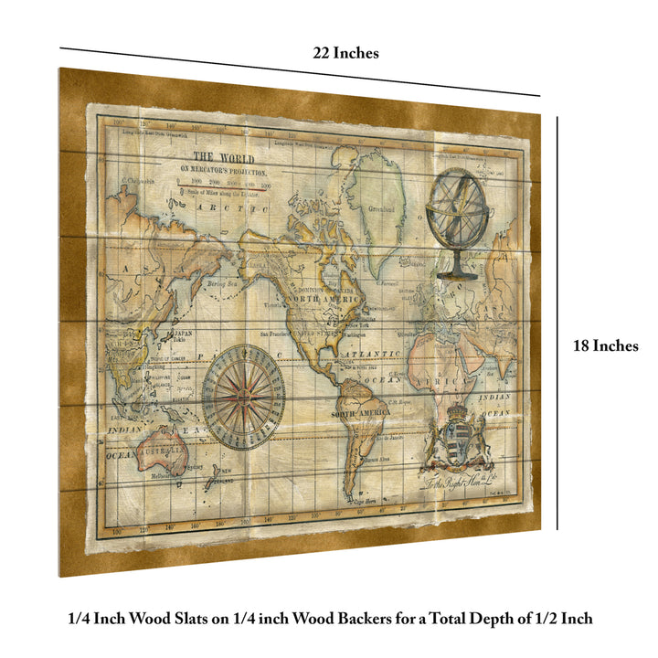 Wooden Slat Art 18 x 22 Inches Titled Antique World Map Framed Ready to Hang Picture Image 6