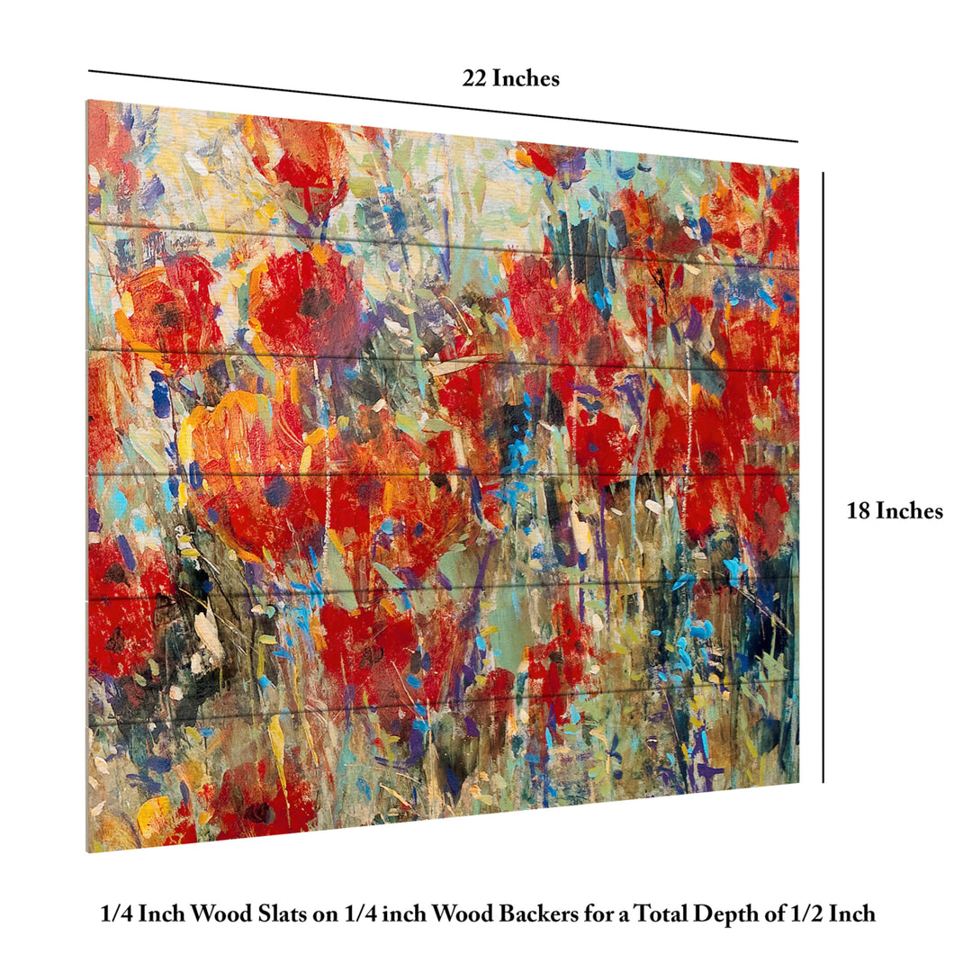 Wooden Slat Art 18 x 22 Inches Titled Red Poppy Field Ii Ready to Hang  Picture Image 6
