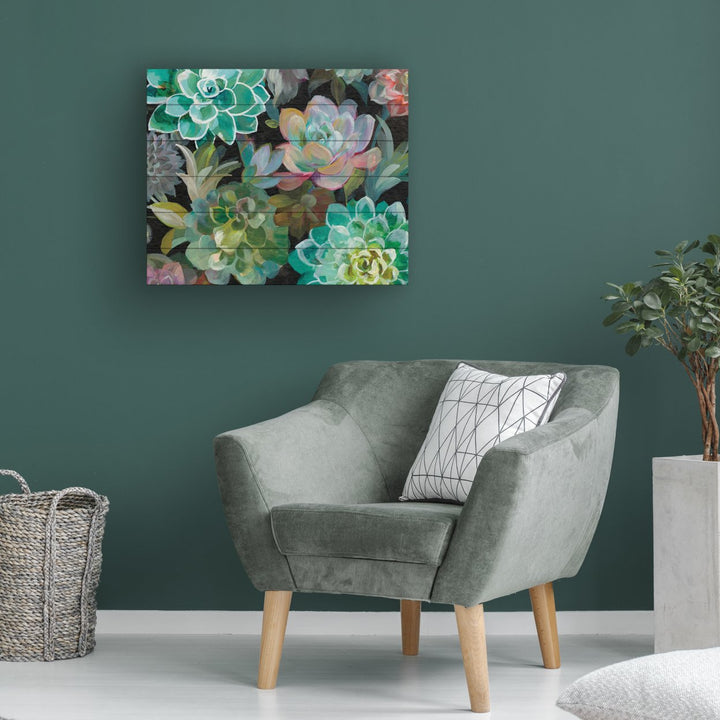 Wooden Slat Art 18 x 22 Inches Titled Floral Succulents v2 Crop Ready to Hang  Picture Image 1