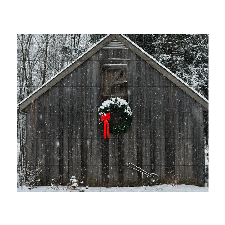 Wooden Slat Art 18 x 22 Inches Titled Christmas Barn in the Snow Ready to Hang Picture Image 2