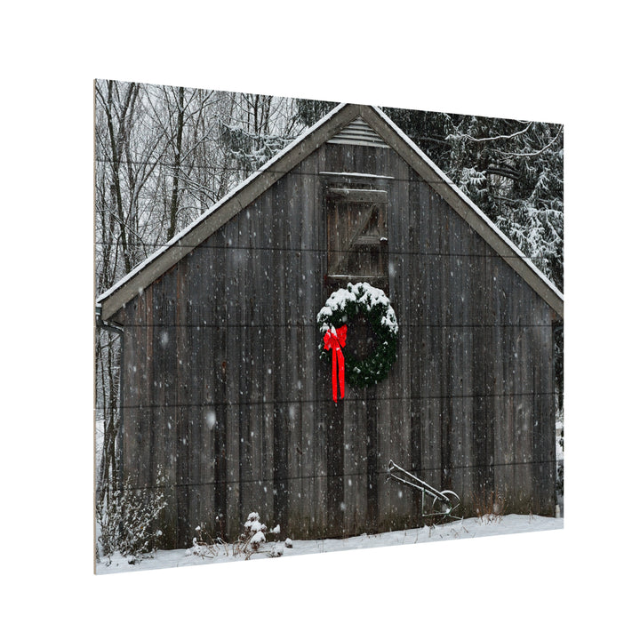 Wooden Slat Art 18 x 22 Inches Titled Christmas Barn in the Snow Ready to Hang Picture Image 3