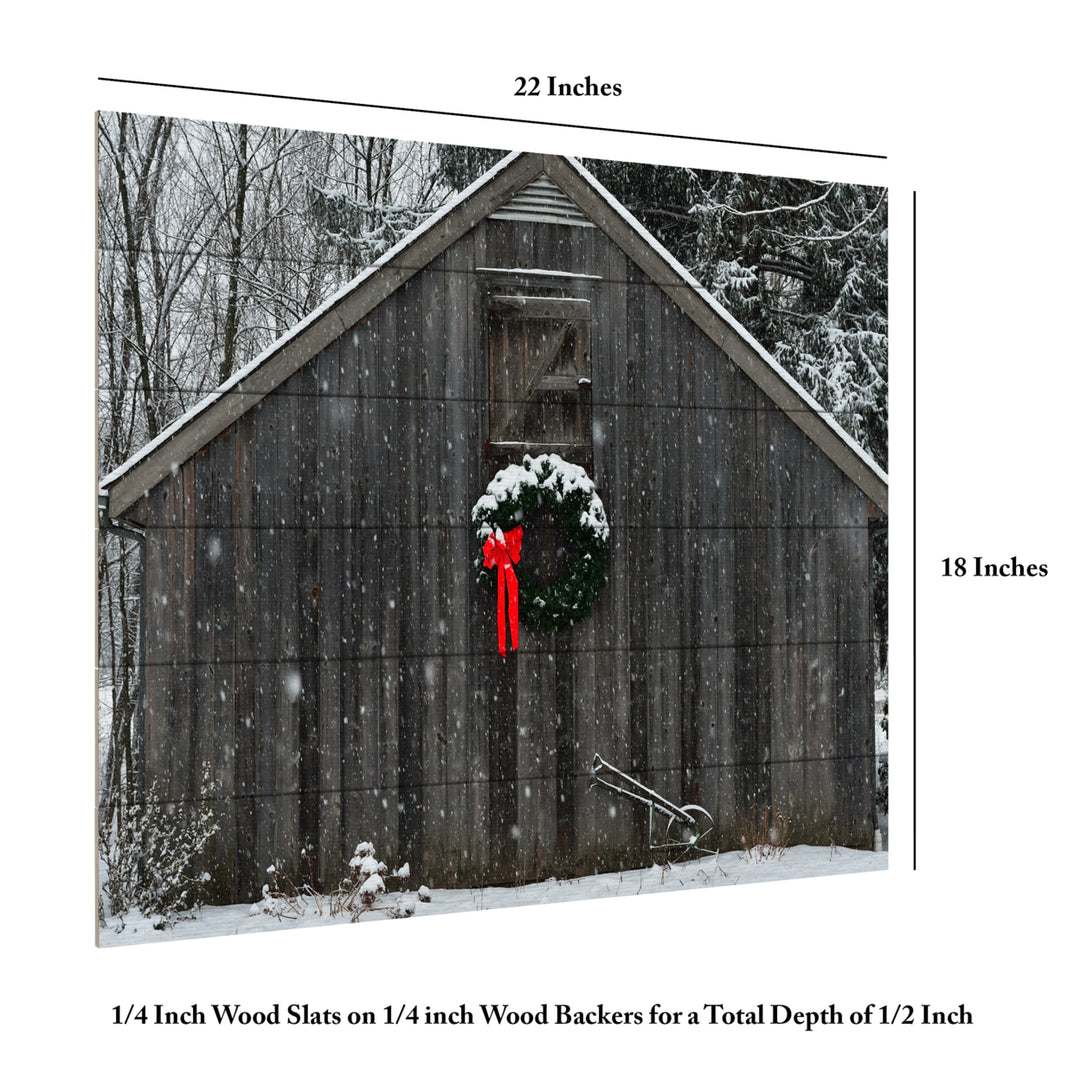 Wooden Slat Art 18 x 22 Inches Titled Christmas Barn in the Snow Ready to Hang Picture Image 6