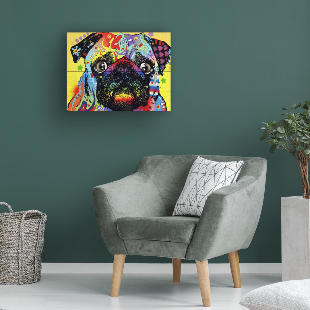 Wall Art 12 x 16 Inches Titled Pug Ready to Hang Printed on Wooden Planks Image 1