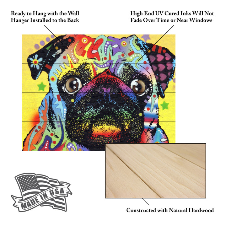 Wall Art 12 x 16 Inches Titled Pug Ready to Hang Printed on Wooden Planks Image 5
