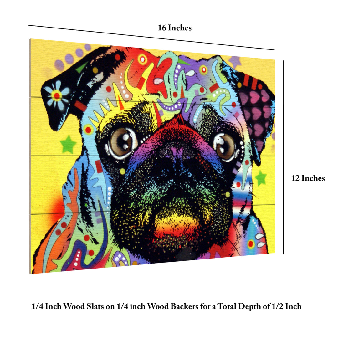 Wall Art 12 x 16 Inches Titled Pug Ready to Hang Printed on Wooden Planks Image 6