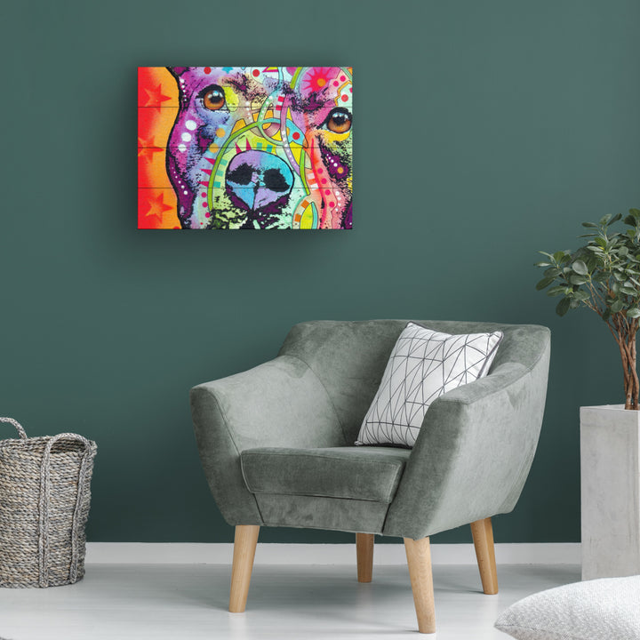 Wall Art 12 x 16 Inches Titled Thoughtful Pitbull Ready to Hang Printed on Wooden Planks Image 1